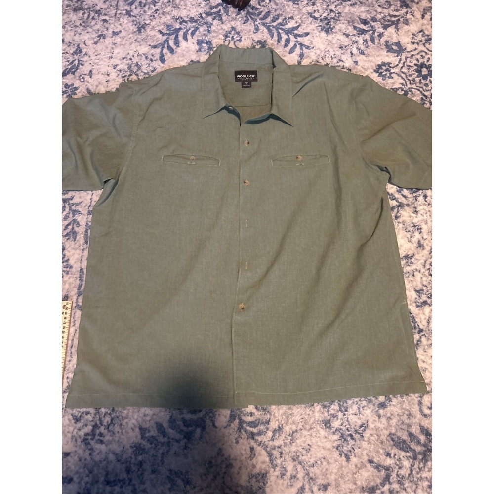 Woolrich Shirt Men's 2XL Solid Green Check Short Sleeve Button Tactical